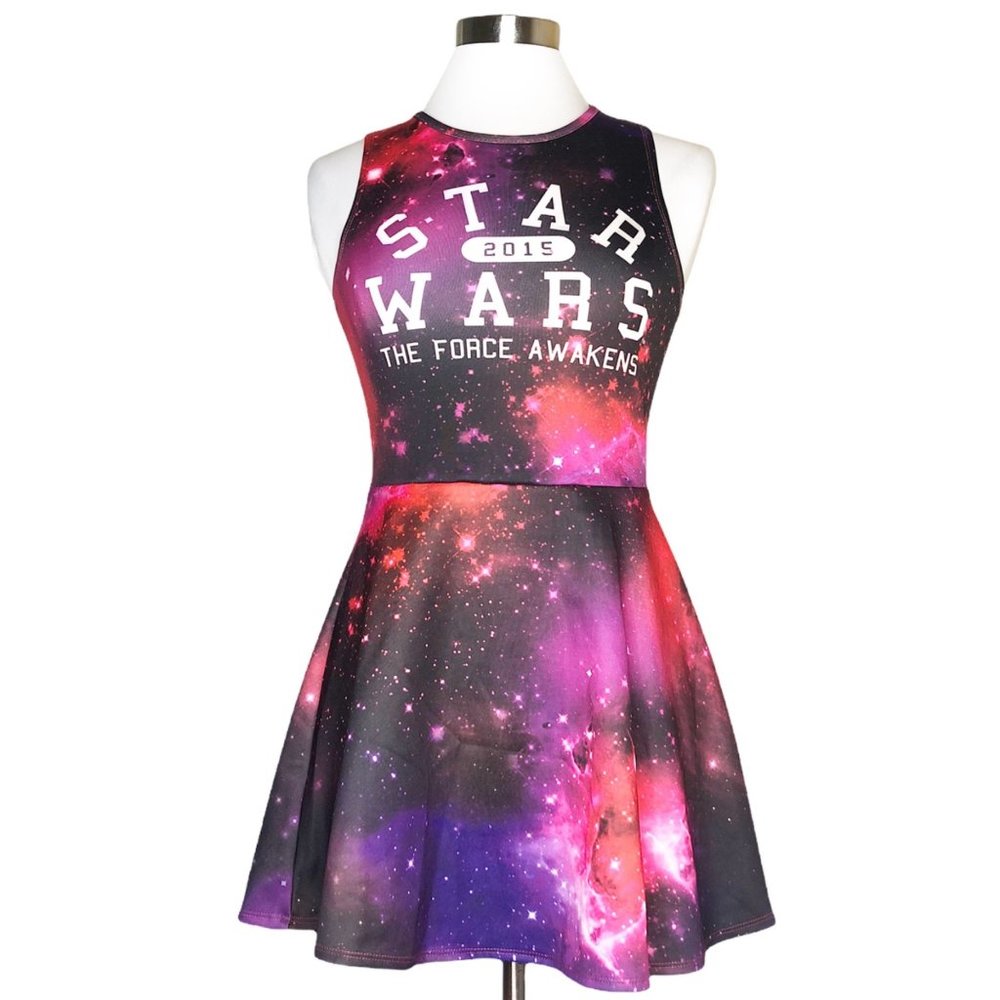 Star Wars The Force Awakens Galaxy Print Sleeveless Mini Dress Sz M
